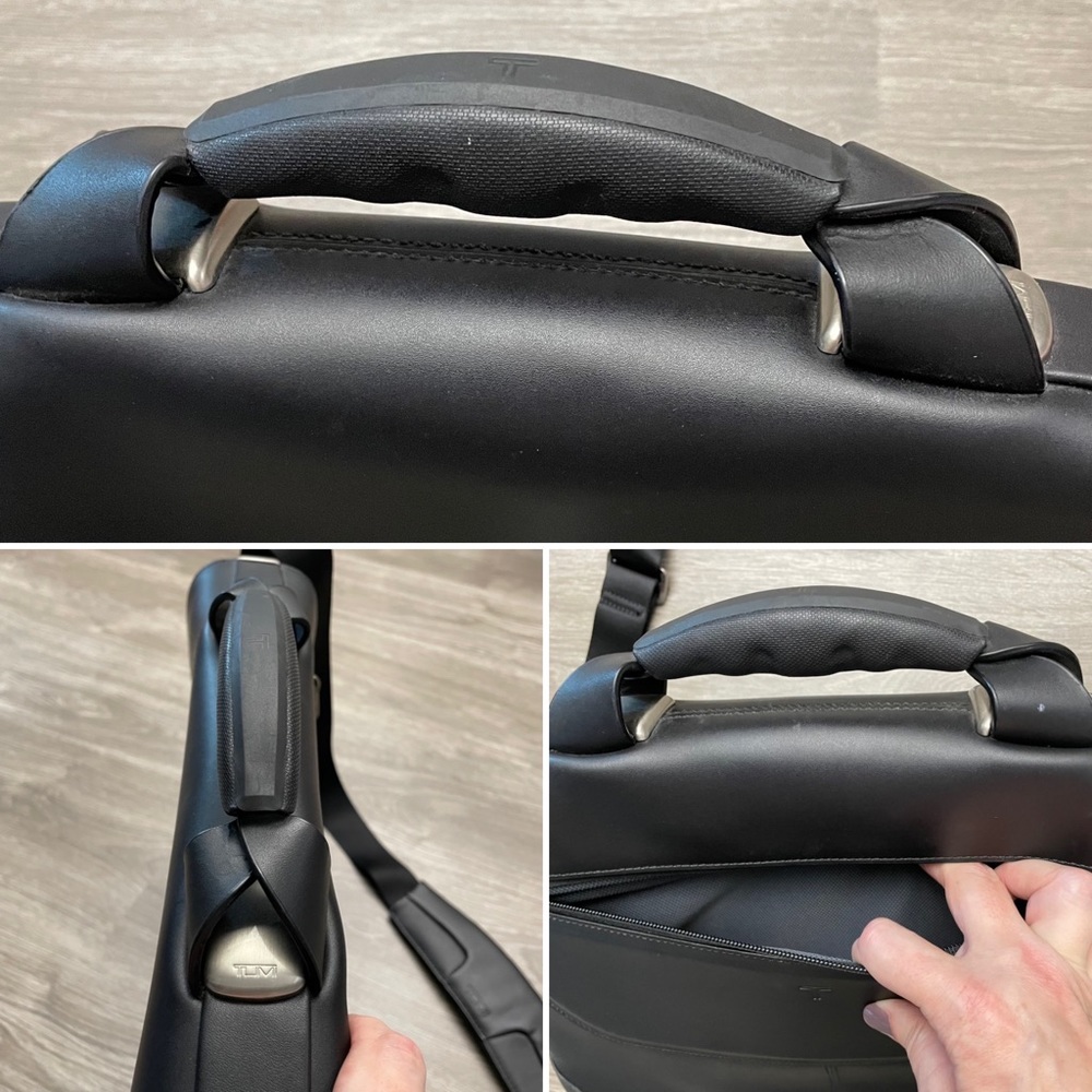 Tumi Black Leather Formula T Collection Coupe Slim Brief Top-Loading Briefcase - Picture 7 of 16